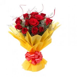 red roses with yellow packing